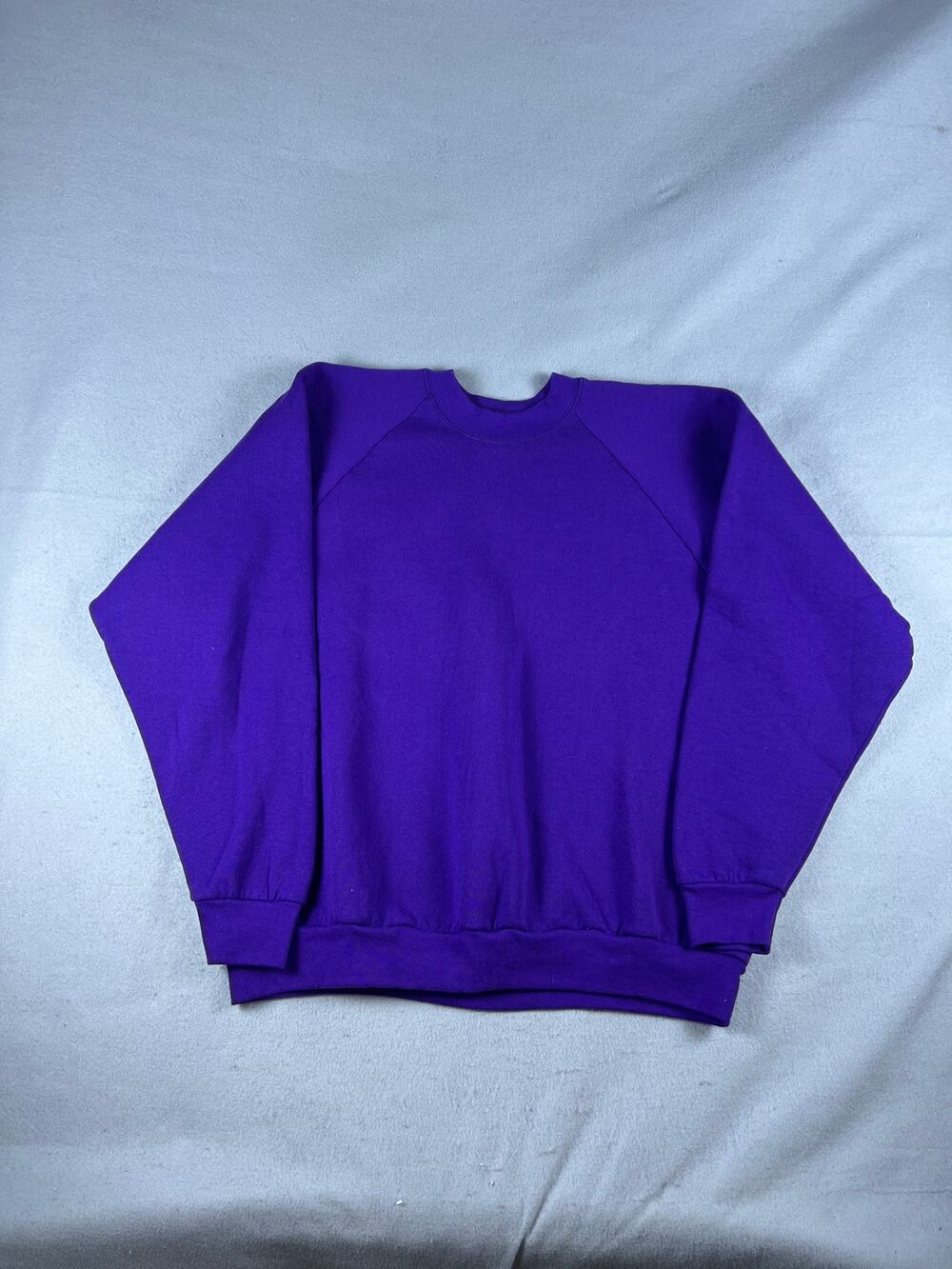 Vintage Sweatshirt Women 2X Purple Raglan Sleeve Crew Neck Solid Fleece USA Made